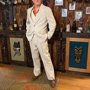 70s three piece linen suit - Wildfire by Levi's Panatela